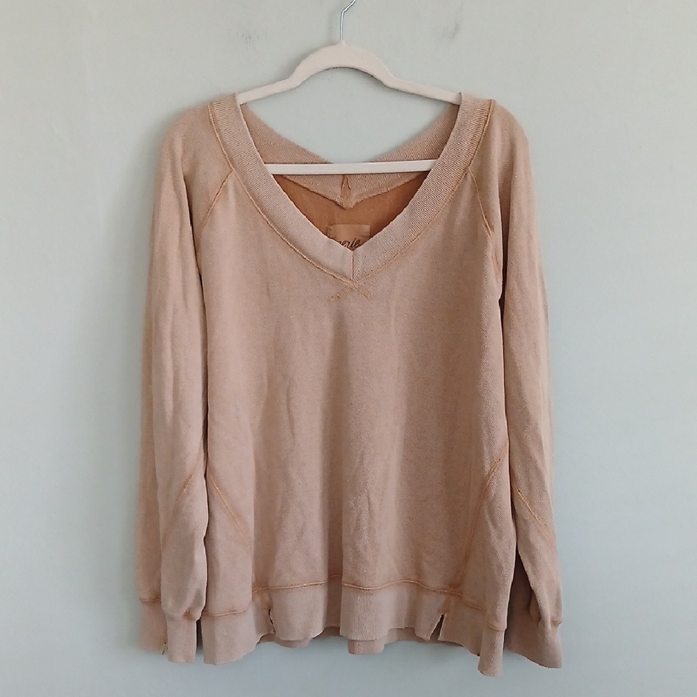 Aerie Women's Tan V-Neck Oversized Sweatshirt Size Medium